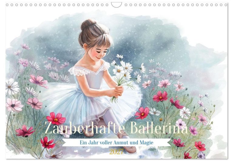 Ein Mädchen in einem Tutu pflückt Blumen in einer bunten Landschaft.