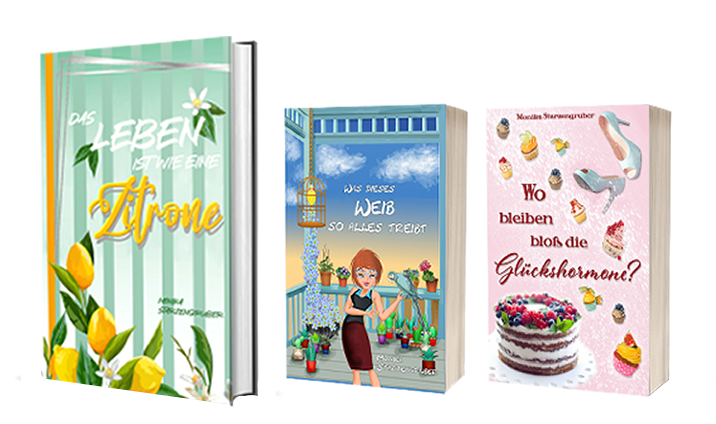 Drei farbenfrohe Buchcover mit Fruchtmotiven und einem fröhlichen Charakter.